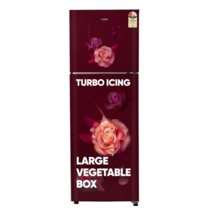 Candy 240 L 2 Star Frost Free Double Door Refrigerator, Flower Pattern with Auto frost, large Fruit & Vegetable Space (Red Blaze, CDD2652ERB)