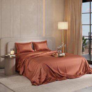 Stoa Paris Double Bedsheet with 2 Pillow Covers, 300 TC UltraSatin Premium Bedding Set, Aesthetic Home Decor, Gift for Couples, Wedding, Anniversary, Date Night – Melted Caramel