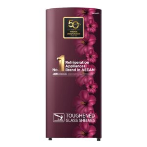 SHARP 187 L Direct Cool Single Door 2 Star Refrigerator | Glass Shelves| 2.25L Bottle Space | Japan 7 Shield Protection | 60 Mins Fast Ice (Hibiscus Red, SJ-DF207N2-PRR)