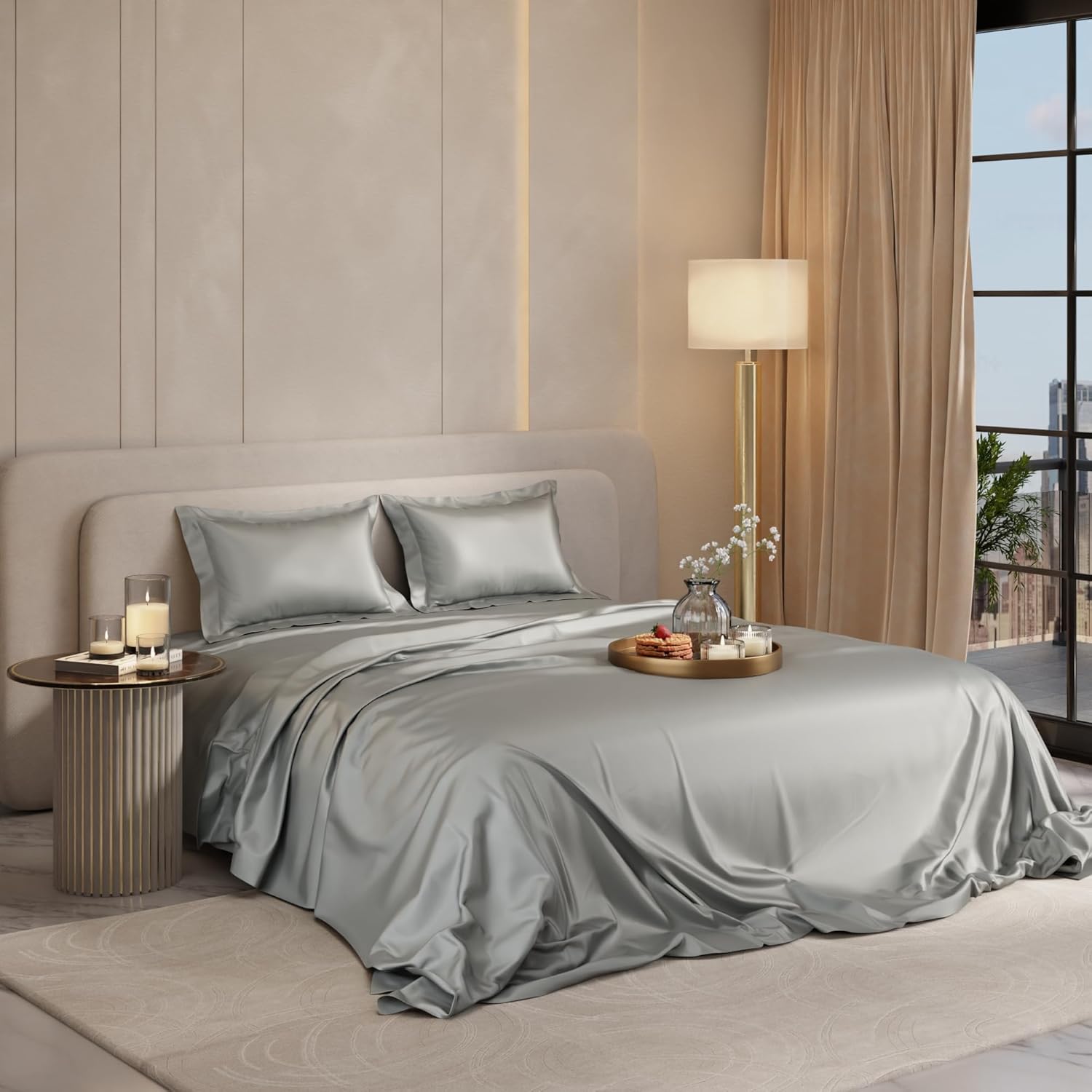 Stoa Paris Double Bedsheet with 2 Pillow Covers, 300 TC UltraSatin Premium Bedding Set, Aesthetic Home Decor, Gift for Couples, Wedding, Anniversary, Date Night – Harbour Mist Grey Stoa Paris Double Bedsheet with 2 Pillow Covers, 300 TC UltraSatin Premium Bedding Set, Aesthetic Home Decor, Gift for Couples, Wedding, Anniversary, Date Night – Harbour Mist Grey