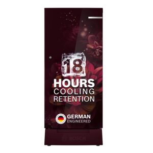 Bosch 187 L, 3 Star, Single Door Refrigerator with Industry’s largest base drawer, vegetable box* & Beverage space (CST18W23PI, Wine Flower) 18 Hr Cooling Retention, 2.5x Cooling, Inverter compressor