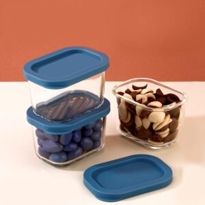 ATTRO Glassox Storeit Borosilicate Glass Storage Containers – 310ml, Set of 3, Transparent & Stackable with PE Lids, Microwave, Fridge & Dishwasher Safe, Ideal for Kitchen & Leftovers- Blue