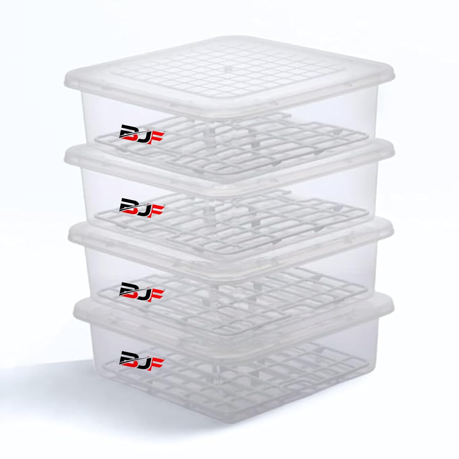 BJF Fridge Organizer Box Set – Stackable Refrigerator Storage Containers with Removable Drain Plate | Keep Fruits, Vegetables, Fish & Meat Fresh Longer (2500 ml, Plastic, Pack of 4) BJF Fridge Organizer Box Set – Stackable Refrigerator Storage Containers with Removable Drain Plate | Keep Fruits, Vegetables, Fish & Meat Fresh Longer (2500 ml, Plastic, Pack of 4)