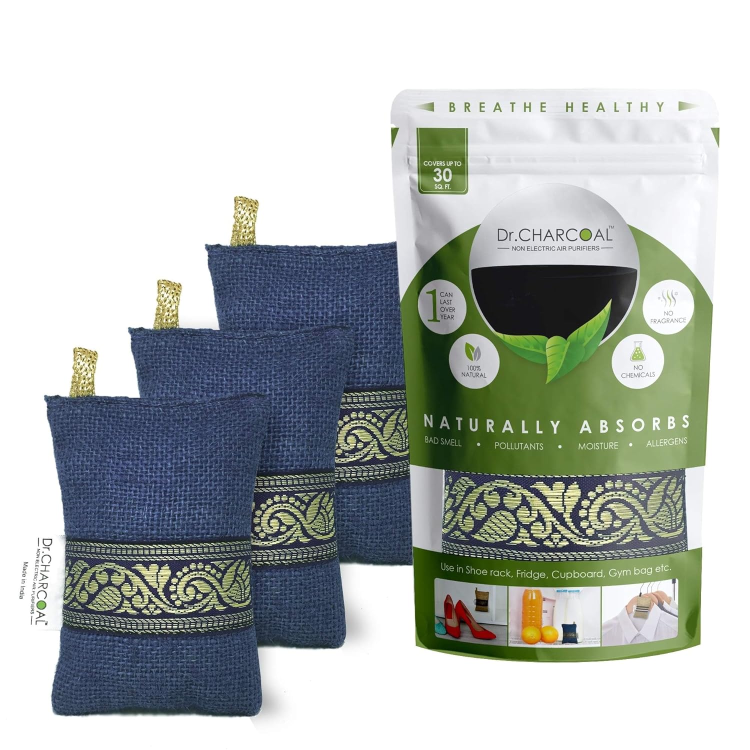 Dr CHARCOAL Fridge Deodorizer, Keeps Your Refrigerator and Freezer Fresh, Dry and Odor Free For 1 Year. 75gm, Long Lasting Charcoal Bag| More Powerful than Baking Soda to remove Bad Smell, Pack of 3 Dr CHARCOAL Fridge Deodorizer, Keeps Your Refrigerator and Freezer Fresh, Dry and Odor Free For 1 Year. 75gm, Long Lasting Charcoal Bag| More Powerful than Baking Soda to remove Bad Smell, Pack of 3