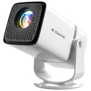 E GATE Atom 3X Projector 4k ultra HD, Full HD 1080p Native, Automatic Home Projector for Room | 300 ISO | Rotatable Design | Android Netflix, Prime | ARC-HDMI, USB, Wifi-6, BT, Screen Mirroring, Egate