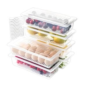 FRESKOBOX Fridge Storage Containers (Pack Of 6) 1500 ML Fridge Storage Boxes Fridge Organizer With Removable Drain Plate Tray Keep Fruits,Vegetables,Meat,And Seafood Fridge Container