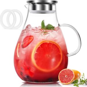 Femora Borosilicate Glass Jug with Stainless Steel Lid | 1.8 LTR | Glass jug with lid, Glass Water Jug, Pitcher for Serve Juice, Beverage, Cocktail (1 Pcs Set, 440 Grams – BPA Free)