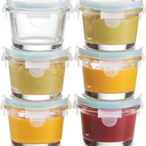 FineDine Baby Food Prep Glass Container – 150ml each|Air-Tight Fridge Organizer Case|Glass Box with BPA-Free Locking Lids|Microwave & Freezer Safe|Leak Proof Food Storage Meal Prep Containers-Set of 6