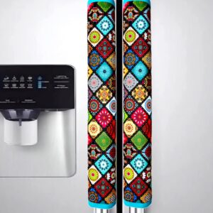 Fridge/Refrigerator Handle Cover Rangoli Design, Set of 2,6x12Inch-Turquoise/Sea Green