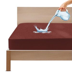 GADDA CO 100% Waterproof Premium Cotton Feel Mattress Protector Double Bed 78×72 Inch|Ultra Soft Breathable & Hypoallergenic Fitted Bed Protector Terry Cover (6.5×6 feet, Fits Upto 10 Inches, Coffee)