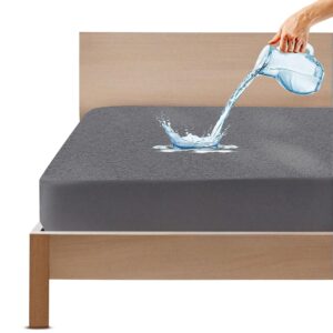 GADDA CO 100% Waterproof Premium Cotton Feel Mattress Protector King Size 78×72 Inch|Ultra Soft Breathable & Fitted Bed Protector Terry Cover Double Bed (6.5×6 feet, Fits 10 Inches, Grey)