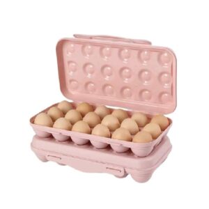 HAKKU Plastic for Fridge Egg Holder for Fridge/Freezer, Stackable Egg Tray With Lid, Egg Storage Box Carrier, BPA-Free Fridge Organizer 18 Grid Eggs (Pink, MIN 2 Quantity)
