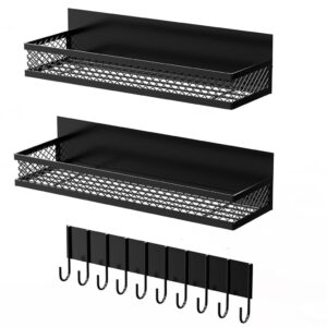 HASTHIP® Magnetic Kitchen Organiser & 10 in 1 Wall Hook Spice Rack Organizer Magnetic Shelf for Fridge No Drill Fridge Side Storage Rack for Kitchen Bathroom