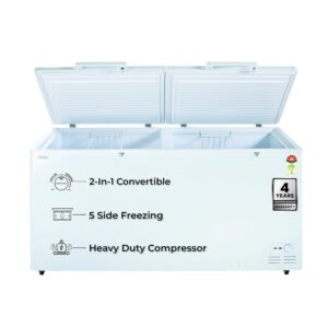 Haier HFC-588M5, 5-Star Rating, Double Door Convertible Deep Freezer, 5-Side Freezing, Dual Condenser, Inside Metal Liner & BEE Recognized Most Energy-Efficient Freezer (White)