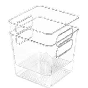 INKULTURE Clear Acrylic Pantry Organizer Bin With Handle For Food Storage, Refrigerator, Fridge, Cabinet, Kitchen, Countertops Etc | Extra Small | Pack of 02, 15.2 X 15.2 X 14.7 cm