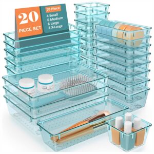 JD FRESH Polypropylene Set of 20 Drawer Organiser/Unbreakable Drawer Organizers/Dressing Table Organizer/Multi-Purpose Storage Boxes/Drawer Divider Tray for Kitchen/Bedroom/Office – (Sea-Blue)