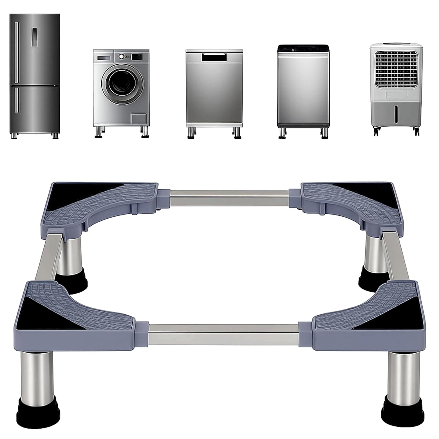 JIALTO Universal Adjustable Washing Machine Stand with 4 Heavy-Duty Legs- Movable Base for Refrigerator, Dishwasher & Appliances- Load Capacity 8–200 kg (WM – SINGAL Pipe & 4 Legs Grey) JIALTO Universal Adjustable Washing Machine Stand with 4 Heavy-Duty Legs- Movable Base for Refrigerator, Dishwasher & Appliances- Load Capacity 8–200 kg (WM – SINGAL Pipe & 4 Legs Grey)
