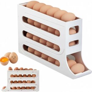 KBS Eggs Storage Box Baskets Refrigerator Tray Space-saving Stackable Plastic Roller Organizer Storage Containers For Kitchen Tools Items (30-EGG-DISPENSER, 1, Count)