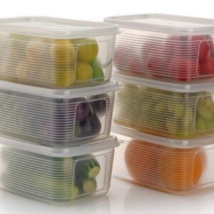 KWER Fridge Storage Containers (Pack of 6), Fridge Organizer Storage box & Secure-Sealing Lids, Fridge Storage Boxes Keep Fruits, Vegetables Fresher, Container Box, 1800 ML