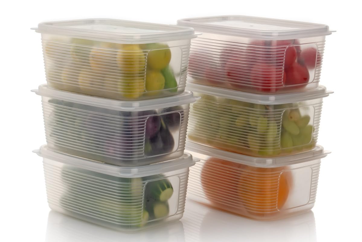 KWER Fridge Storage Containers (Pack of 6), Fridge Organizer Storage box & Secure-Sealing Lids, Fridge Storage Boxes Keep Fruits, Vegetables Fresher, Container Box, 1800 ML KWER Fridge Storage Containers (Pack of 6), Fridge Organizer Storage box & Secure-Sealing Lids, Fridge Storage Boxes Keep Fruits, Vegetables Fresher, Container Box, 1800 ML