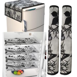 Kitchen Combo Fridge Top Cover, 2 Piece Fridge Handle Cover, 4 Pcs Fridge Mats, (Set of 7 Piece) BLACK-BRANCH-142)