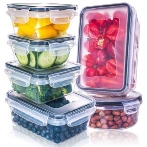 Kitchen Storage Box with Lid, Plastic Fridge Storage Containers Set to keep Vegetables and Fruits Fresh in the Refrigerator Snap-Seal (6-Pc) Black, Transparent