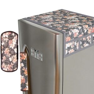 Kuber Industries Combo of 2 Wipeable & Dustproof Fridge Top Cover with Handle Cover | Easy to Clean Refrigerator Cover for Home | Flower- Grey & Brown