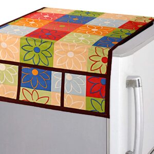 Kuber Industries Flower Design PVC Fridge Top Cover, Protect for Scratches, Waterproof, Wear & Tear and Dust with 6 Utility Side Pockets (Blue)-HS_38_KUBMART21069, Standard