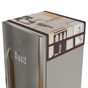 Kuber Industries Fridge Top Cover | Fridge Top Cover with Pockets | Refrigerator Cover for Kitchen | Reversable Fridge Top Cover with 6 Utility Pockets | Kettle-Design Fridge Cover | Brown