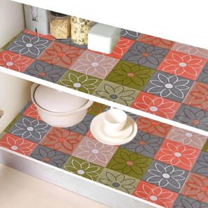 Kuber Industries PVC(10 Mtr) Multipurpose Flower Anti Slip Kitchen Mats for Shelf,Waterproof Trolley Mats for Fridge,Cabinet,Drawer,Bathroom,Liner for Refrigerator(Easy to Cut)(Orange),Multicolor