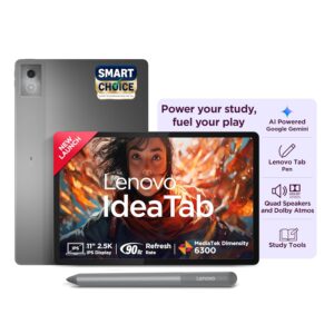 Lenovo Idea Tab Smartchoice with Pen|5G + Wi-Fi|11 Inch,2.5K Display, 500 Nits Brightness|8GB RAM + 256GB ROM(Expandable Up to 2 TB)|Mediatek Dimensity 6300|Android 15|4-Speakers with Dolby Atmos,Grey