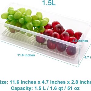 OLMARTT KITCHENWARE Plastic Fridge Storage Boxes (Pack of 5), Fridge Organizer with Removable Drain Plate Tray Keeps Fruits, Vegetables, Meat, Fish Fresh Longer (1500 Ml),White