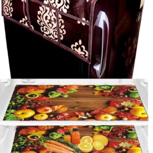 REVEXO Combo of Kitchen Combo Fridge Top Cover(53 x 99 cm)+ Fridge Mats (30 x 42 cm) (Set of 4 Piece) (Multicolour)-93