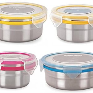 STEELLOCK Stainless Steel Airtight Container| Leak Proof Tiffin Lunch & Storage Boxes | SL-1101-1201-1301-1401-set of 4, 150ml, 280ml, 450ml & 750ml each, Multicolor
