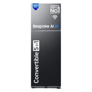 Samsung 350 L, 2 Star, Convertible 5-in-1, Digital Inverter, Frost Free Double Door, WiFi Enabled Bespoke AI Refrigerator (RT38DG5A2BBXHL, Luxe Black, Black)