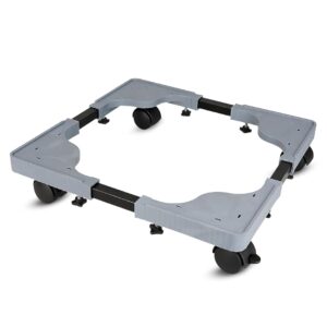Shop4ever Adjustable Appliance Stand for Washing Machine, Refrigerator, Dishwasher, etc | Heavy Duty Base with Wheels, (Dimension-17.5×17.5″ to 27.5×27.5″) (Grey & Black)