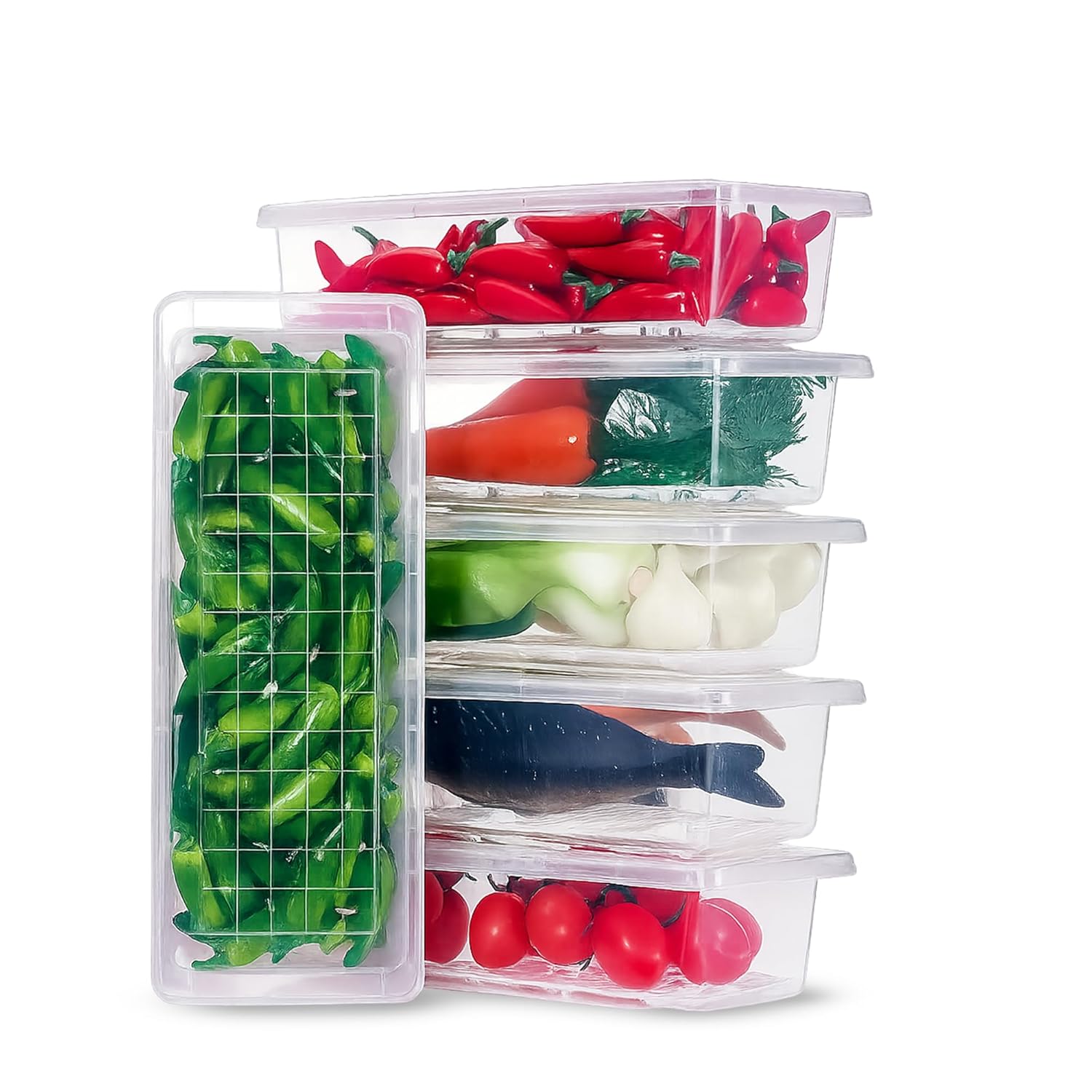 Shynora 6-Pcs Fridge Storage Space Organizer Boxes with Removable Drain Plate Fridge Storage Containers Keeps Fresh Vegetables, Fruits, Meat & Fish For Longer Time 1500ML (Pack of 6, Large) Shynora 6-Pcs Fridge Storage Space Organizer Boxes with Removable Drain Plate Fridge Storage Containers Keeps Fresh Vegetables, Fruits, Meat & Fish For Longer Time 1500ML (Pack of 6, Large)
