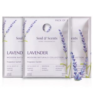 Soul & Scents Lavender Bliss Fragrance Sachet | Blend of Rosemary and Vanilla | Versatile Air Freshener for Car, Wardrobe, Kitchen, and Travel Bag | Pack of 3-20gm Each
