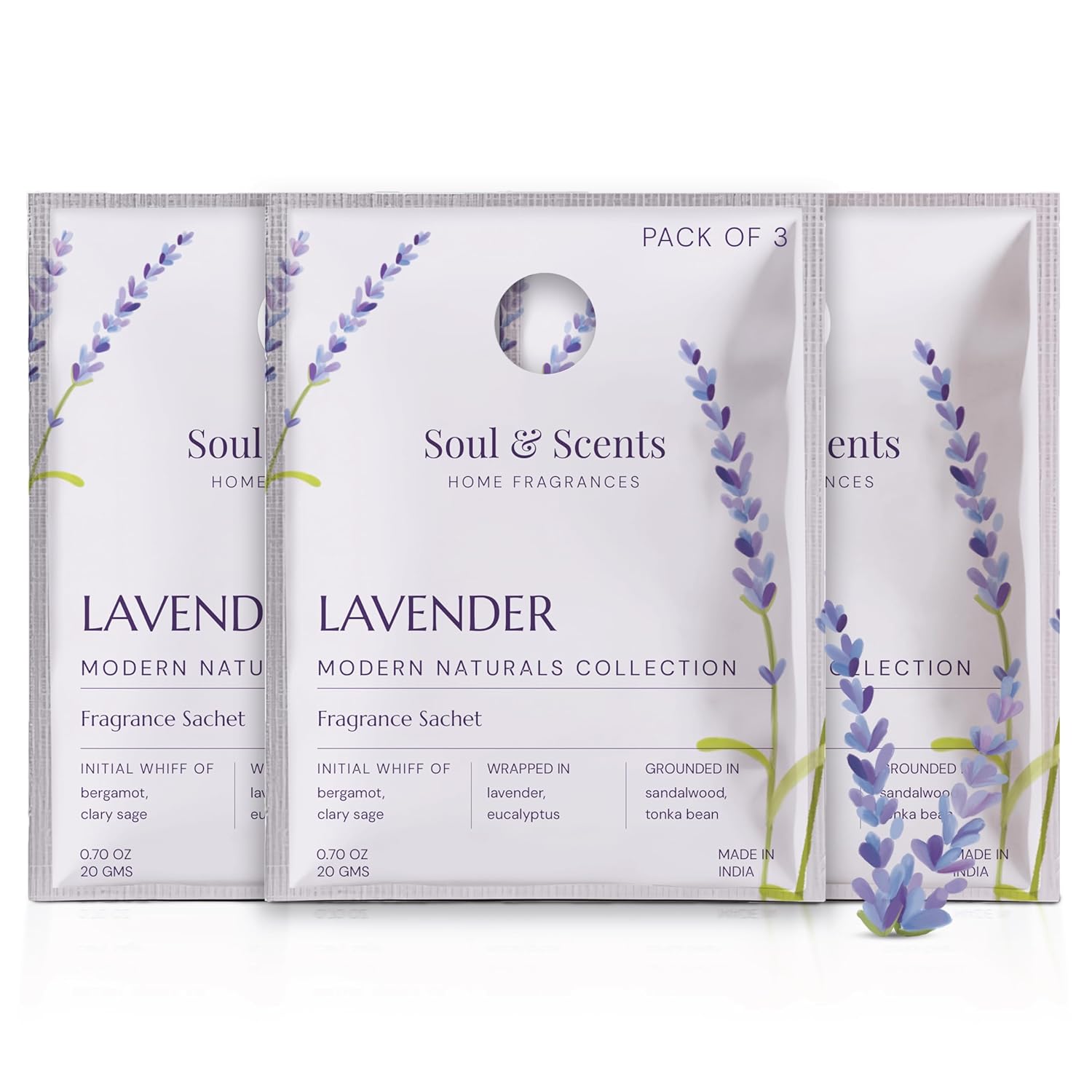 Soul & Scents Lavender Bliss Fragrance Sachet | Blend of Rosemary and Vanilla | Versatile Air Freshener for Car, Wardrobe, Kitchen, and Travel Bag | Pack of 3-20gm Each Soul & Scents Lavender Bliss Fragrance Sachet | Blend of Rosemary and Vanilla | Versatile Air Freshener for Car, Wardrobe, Kitchen, and Travel Bag | Pack of 3-20gm Each
