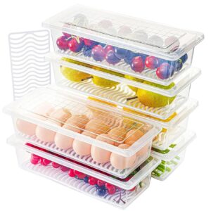 Story@Home Fridge Storage Boxes – Set of 6 | Plastic Kitchen Storage Box, Fridge Storage Containers, Food Storage Container Set with removable Drain Plate & Lid | Storage Box and Organiser | Clear