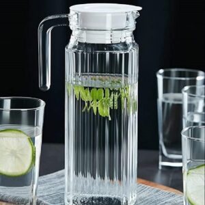 VILON Premium 1100ml Glass Water Jug with Plastic Lid & Handle | 1.1L Transparent Beverage Carafe for Home, Office, Etc. | Pitcher for Serve Water, Milk, Juice, Beverage, Chaas, Cocktail (Lining Jug)