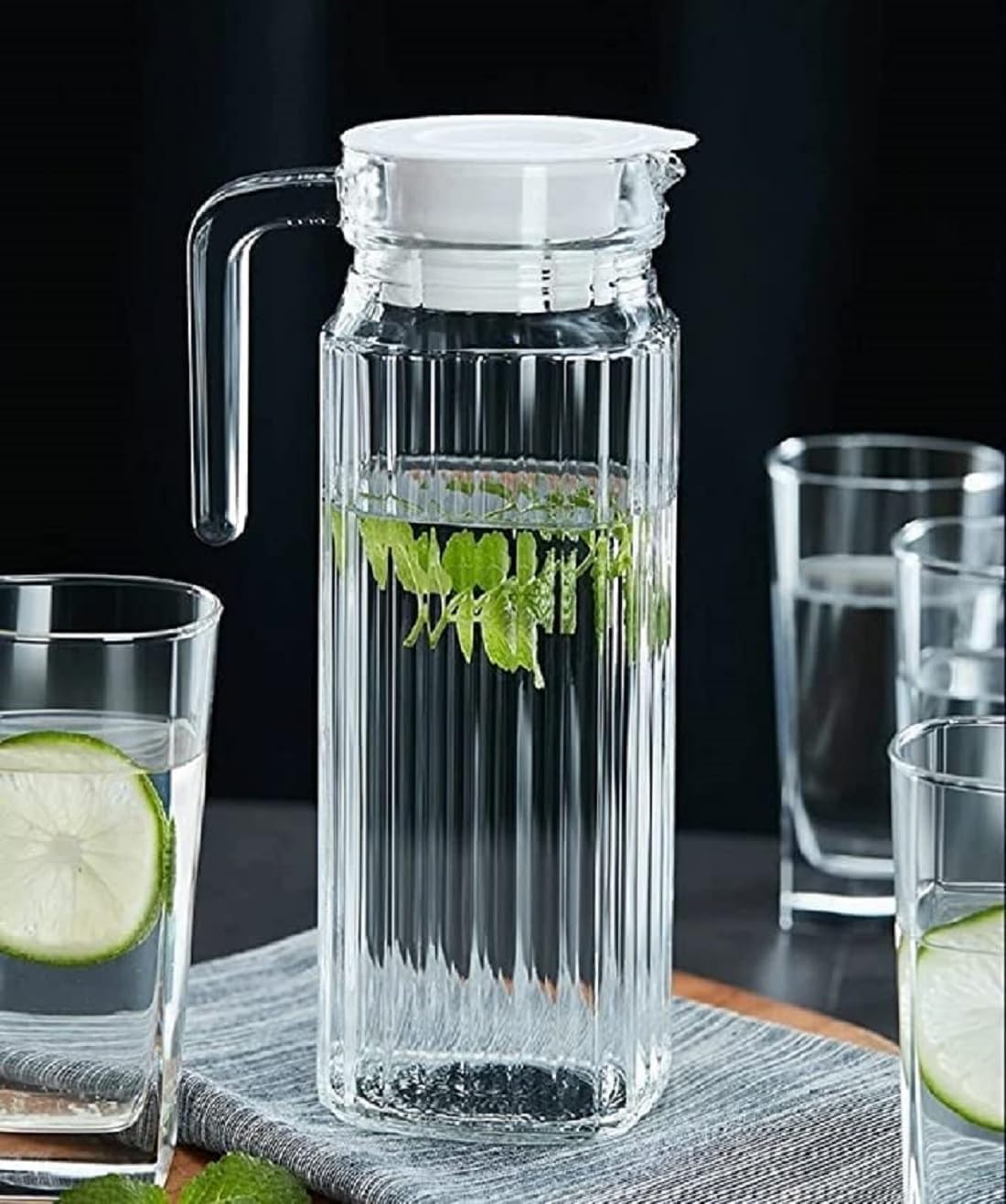 VILON Premium 1100ml Glass Water Jug with Plastic Lid & Handle | 1.1L Transparent Beverage Carafe for Home, Office, Etc. | Pitcher for Serve Water, Milk, Juice, Beverage, Chaas, Cocktail (Lining Jug) VILON Premium 1100ml Glass Water Jug with Plastic Lid & Handle | 1.1L Transparent Beverage Carafe for Home, Office, Etc. | Pitcher for Serve Water, Milk, Juice, Beverage, Chaas, Cocktail (Lining Jug)