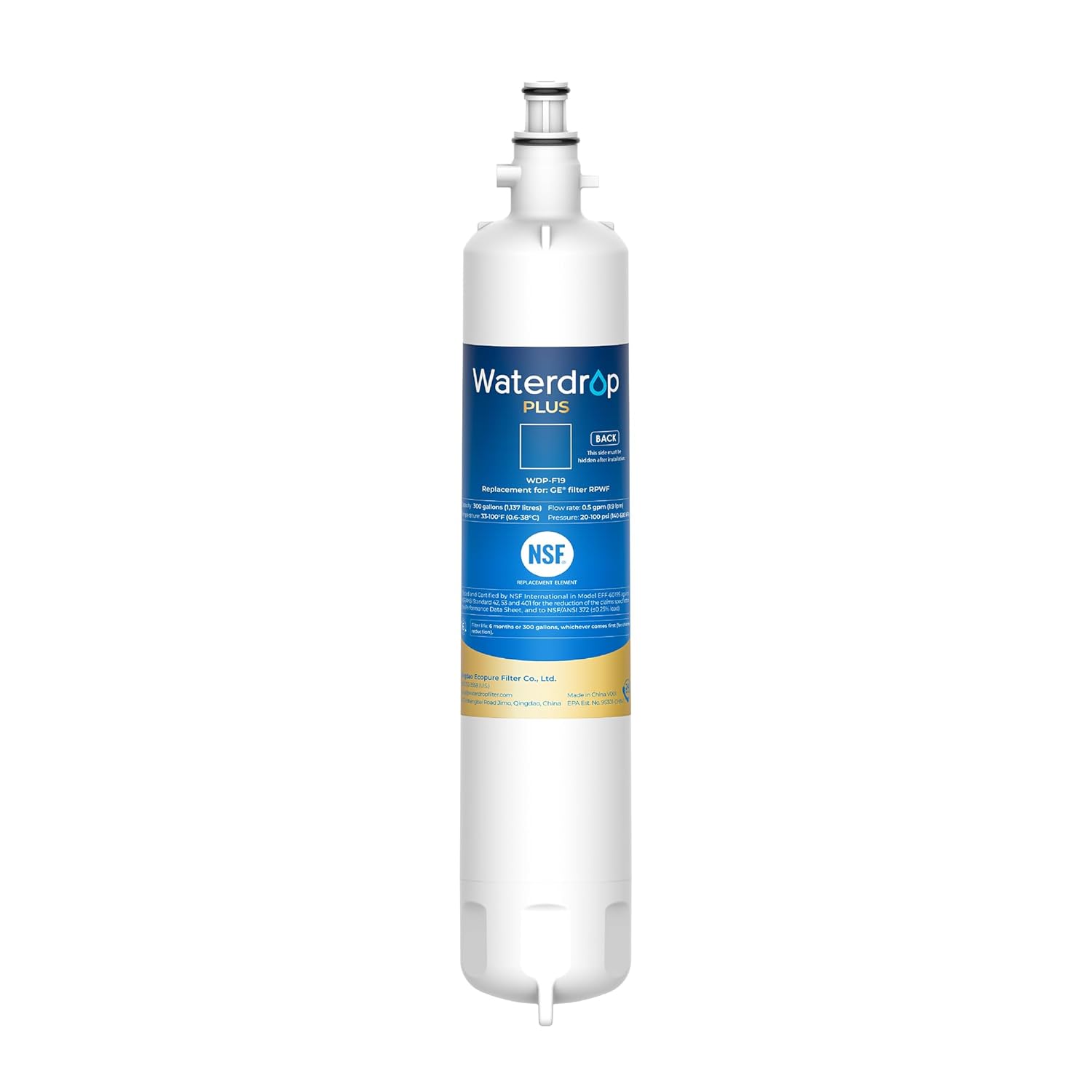 Waterdrop Plus Advanced RPWF Refrigerator Water Filter, Replacement for GE RPWF (Not RPWFE), RWF1063, DWF-36, RWF3600A, WSG-4, OPFG3-RF300, R-3600, MPF15350, Certified by NSF 401&53&42, 1 Pack Waterdrop Plus Advanced RPWF Refrigerator Water Filter, Replacement for GE RPWF (Not RPWFE), RWF1063, DWF-36, RWF3600A, WSG-4, OPFG3-RF300, R-3600, MPF15350, Certified by NSF 401&53&42, 1 Pack