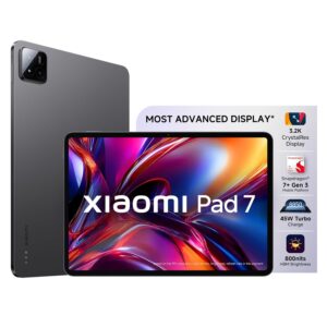 XIAOMI Pad 7 |Qualcomm Snapdragon 7+ Gen 3 |28.35cm(11.16″) Display |8GB, 128GB |3.2K CrystalRes Display |HyperOS 2 |68 Billion+ Colours |Dolby Vision Atmos |Quad Speakers |Wi-Fi 6 |Graphite Grey