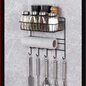 ZURATO Multipurpose Kitchen Accessories Iron Organizer Rack, Wall Hanging Bathroom Shelves With Hooks, Tissue Holder Storage Rack, Towel Hanger Spatula Ladle Hanging