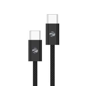 Zebronics TT60+ Type C – Type C Braided Cable, 60 Watts, Rapid Charging, Charge & Sync, 1 Meter, Compatible with iPhone 15 | Samsung | OnePlus | Xiaomi | Realme | Oppo Black