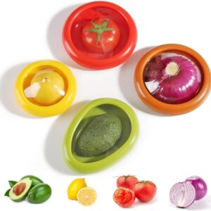 upsimples Fruit and Vegetable Anti-Oxidation Storage Box,Fruit Storage Containers for Fridge,Silicone (Fruit and Vegetable cover (4 Pc)),Multicolor