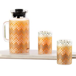 Borosil Artisan 1000ml Multipurpose Jug with 2 pc Medium (295 ml) Glass Set | 100% Borosilicate, Fridge & Freezer, Dishwasher Safe | Glass Jug with Tumbler | Transparent (Vistra)