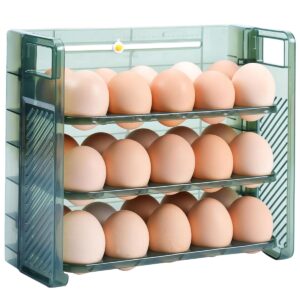 Primeway® Plastic 30 Eggs Holder Organiser Tray with Date Timer | Eggs Storage Box | Egg Container for Fridge | 3 Layer Flip Design | 30-Grid Egg Crate for Refrigerator (Green)