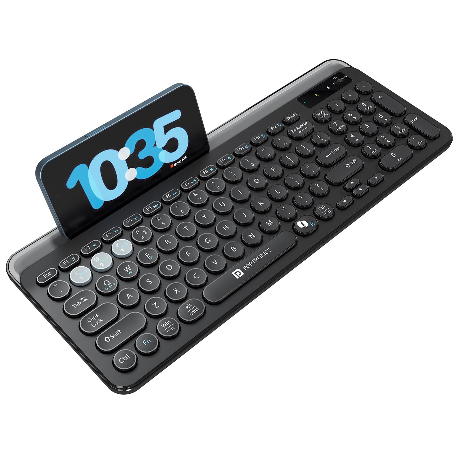 Portronics Bubble 3.0 Wireless Keyboard with Bluetooth + 2.4 GHz USB Receiver, Rechargeable Battery, Dual Height Adjustment, Multimedia Hotkeys with Numpad, for Laptop, PC, Smartphone, Tablet(Black) Portronics Bubble 3.0 Wireless Keyboard with Bluetooth + 2.4 GHz USB Receiver, Rechargeable Battery, Dual Height Adjustment, Multimedia Hotkeys with Numpad, for Laptop, PC, Smartphone, Tablet(Black)